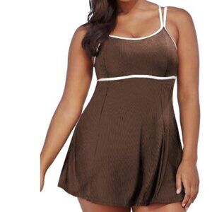 Womens Size 3X Plus Size Two Piece Tankini Swimsuit Coffee